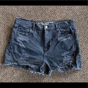 American Eagle Distressed Black Denim Mom Shorts